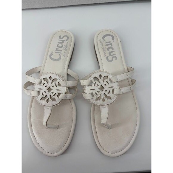 Circus Sam Edelman White Faux Leather Flip Flops Sandals Women's Size 11 M - Picture 1 of 4